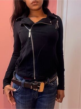 Black Zip-Front Women's Moto Jacket